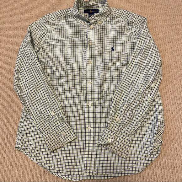 Ralph Lauren Shirt Boys Large Long Sleeve Youth Button Up Blue Green - Picture 1 of 4